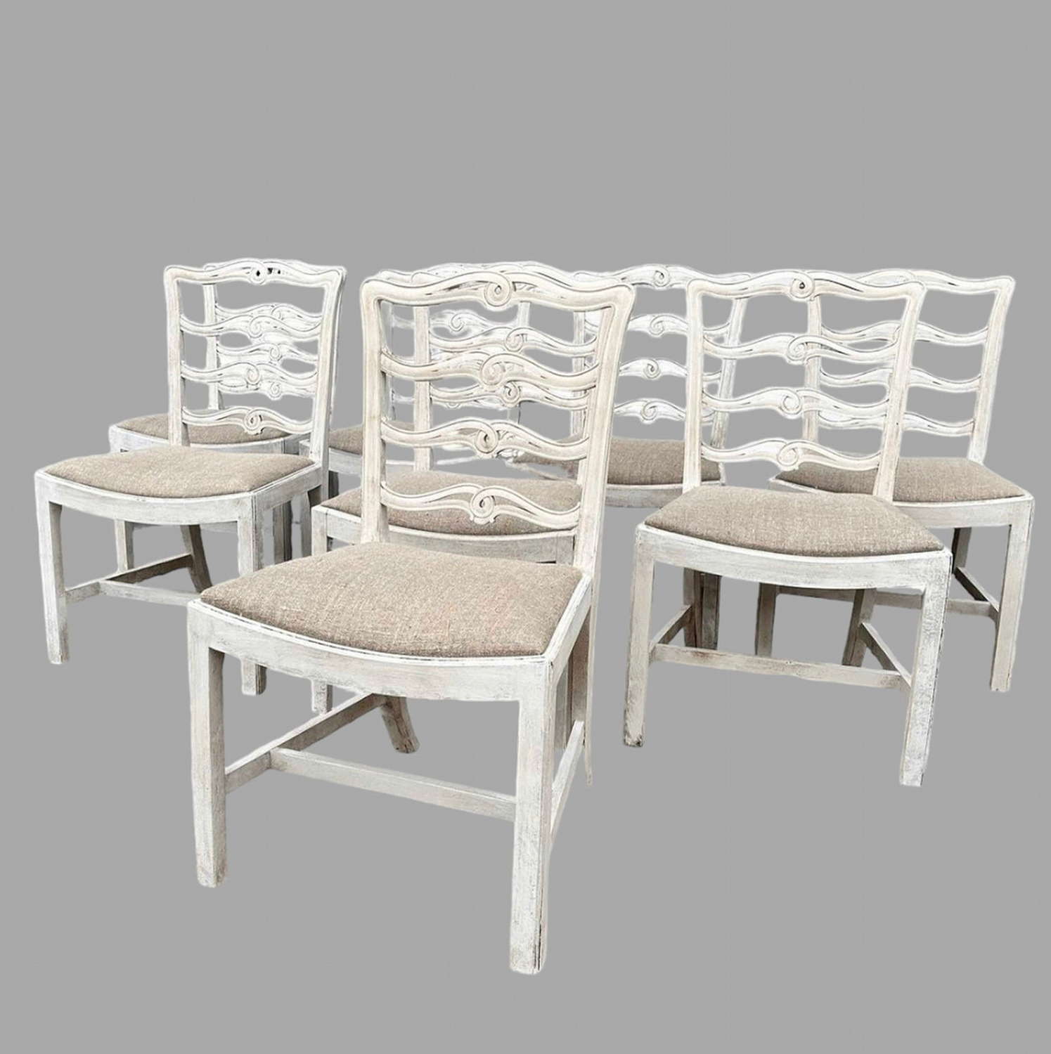 A Set of Eight Ribbon Back Painted Dining Chairs