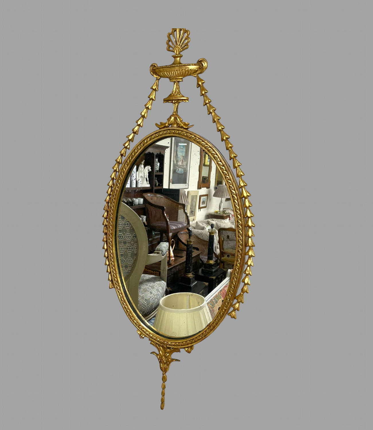 English Adam-Style Oval Gilded Hardwood Mirror