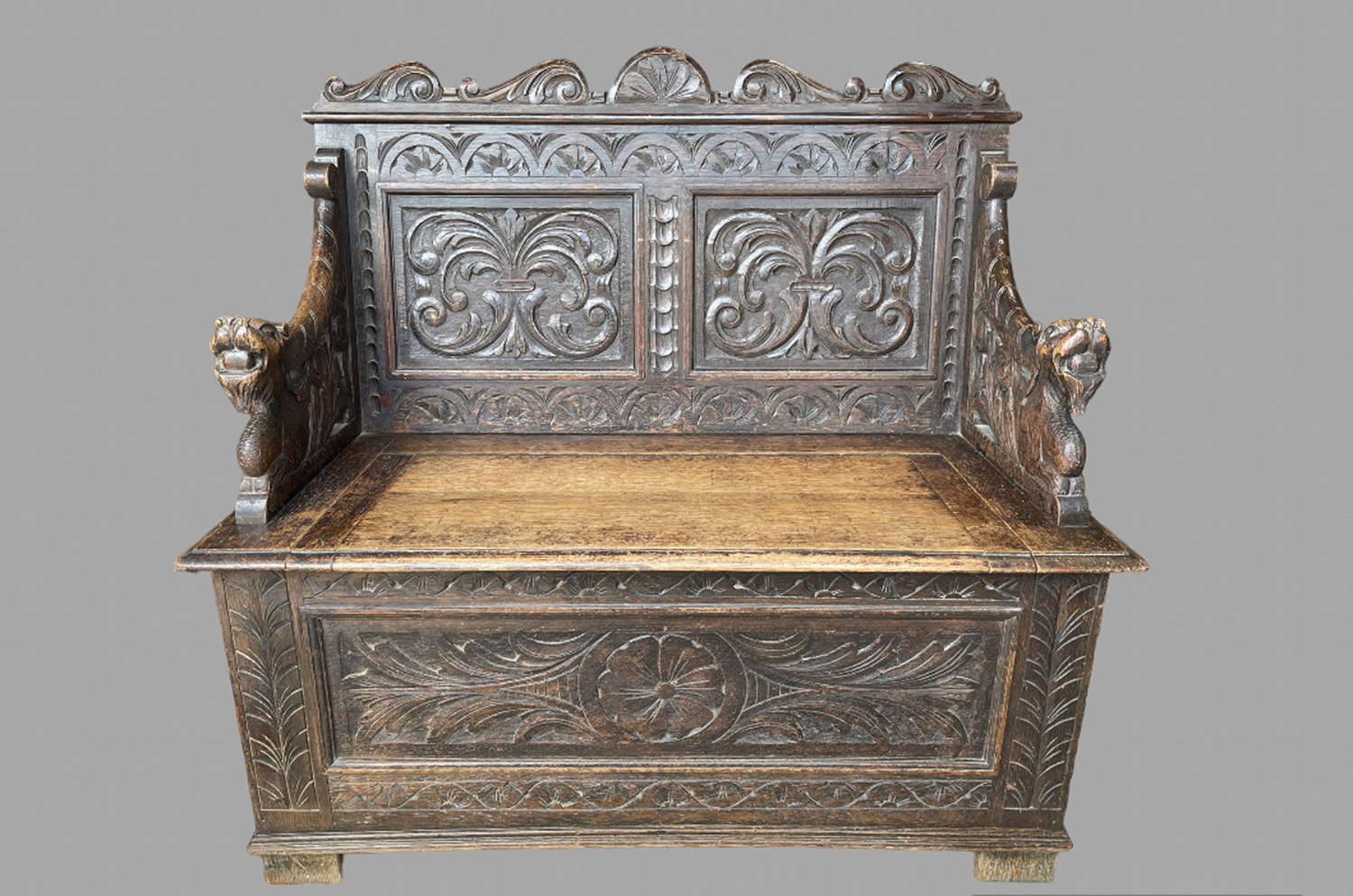 A 19th Century Carved Oak Monk's Bench