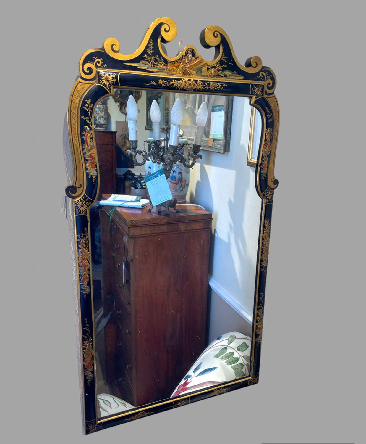 A c 1930 Black Chinoiserie Revival Mirror