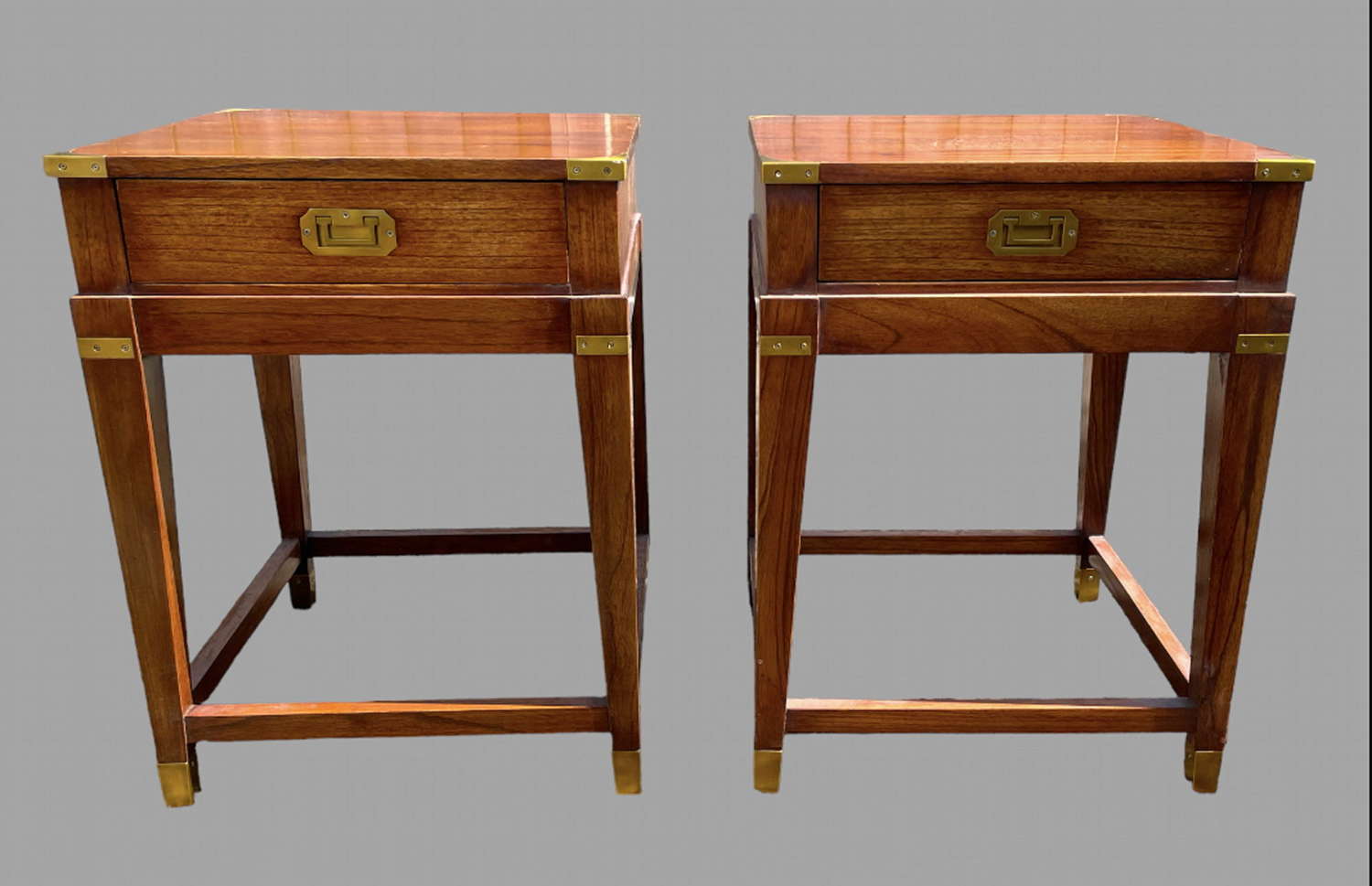 A pair of Campaign Style Bedsides