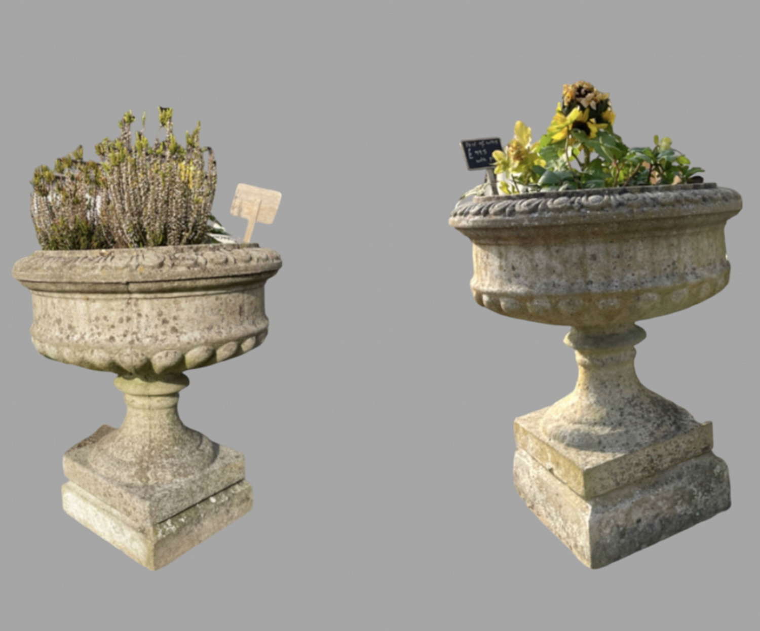 A Pair of Mid-Century Reconstituted Garden Urns