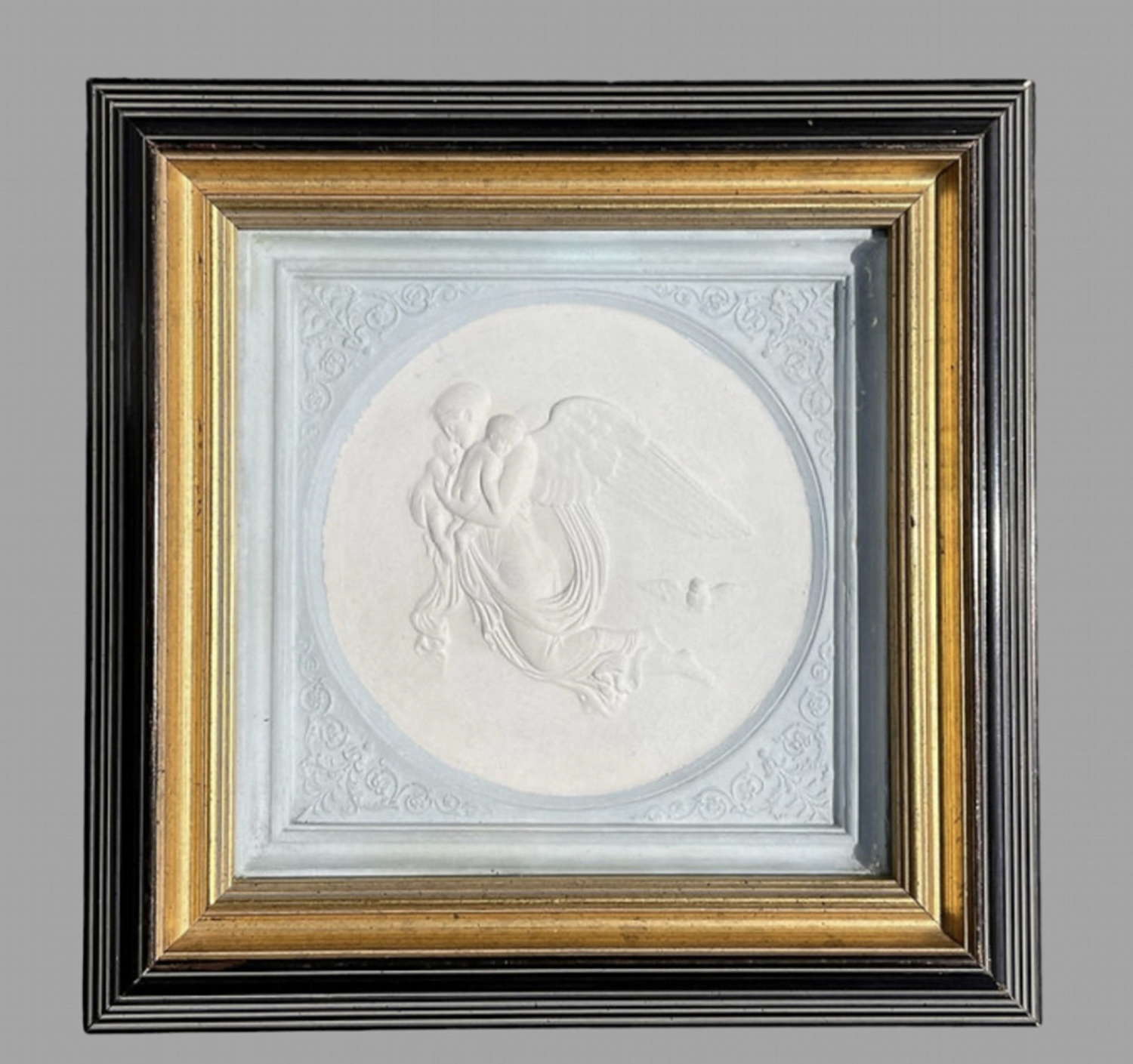 Framed C19th Parian Tile of an Angel and Child