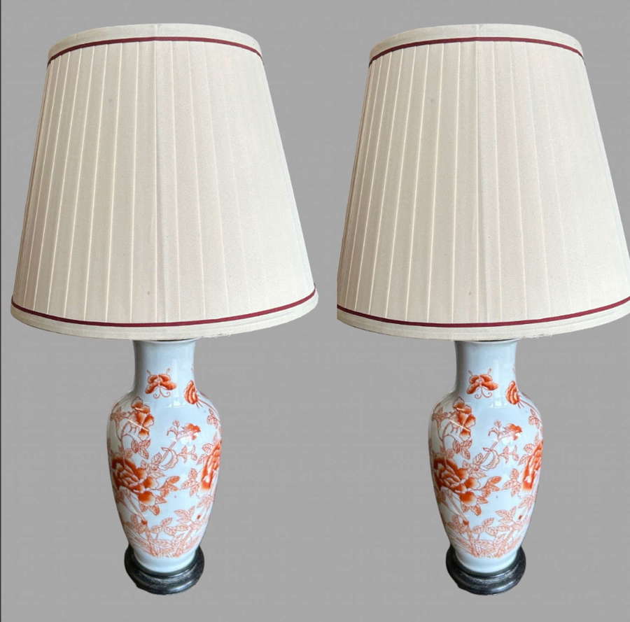 Pair of Red and White Decorative Lamps