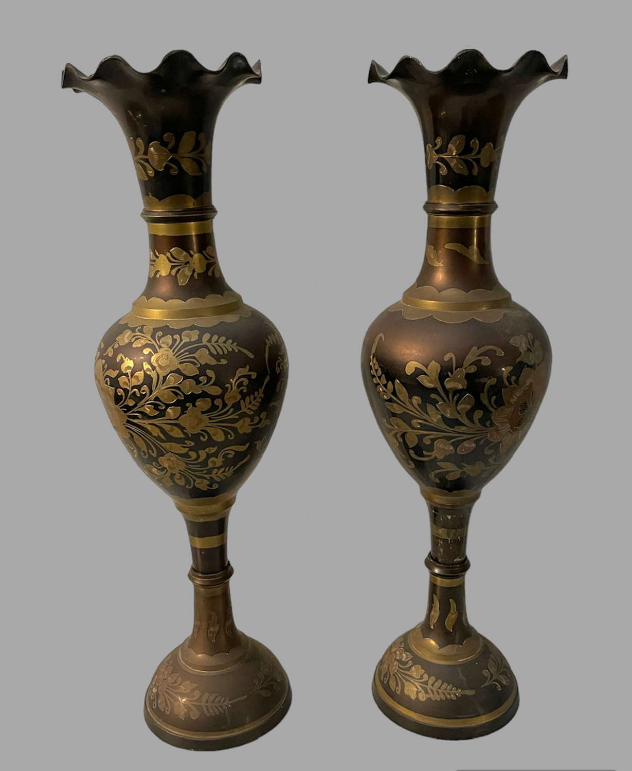 A Pair of English Brass Vases