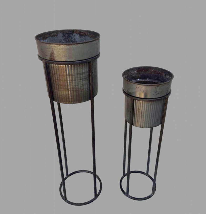 Two Standing Wrought Iron Planters