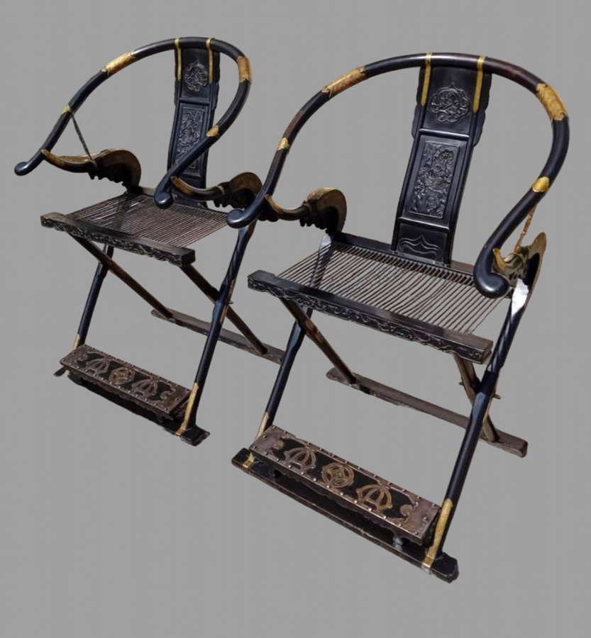 A Pair of Early 20thc Chinese Folding Mandarin Chairs