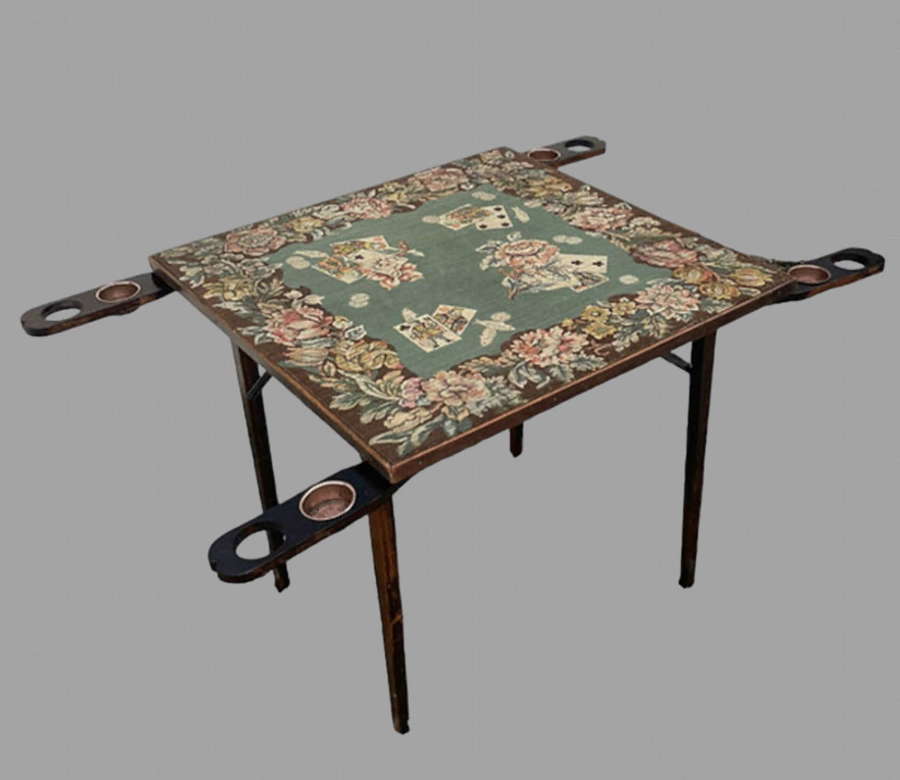 Unusual Edwardian Card Table with Carpeted Top