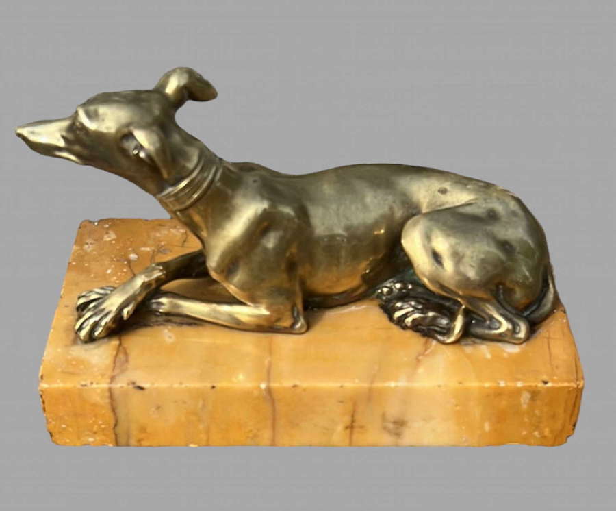 Bronze Seated Greyhound on Marble Plinth