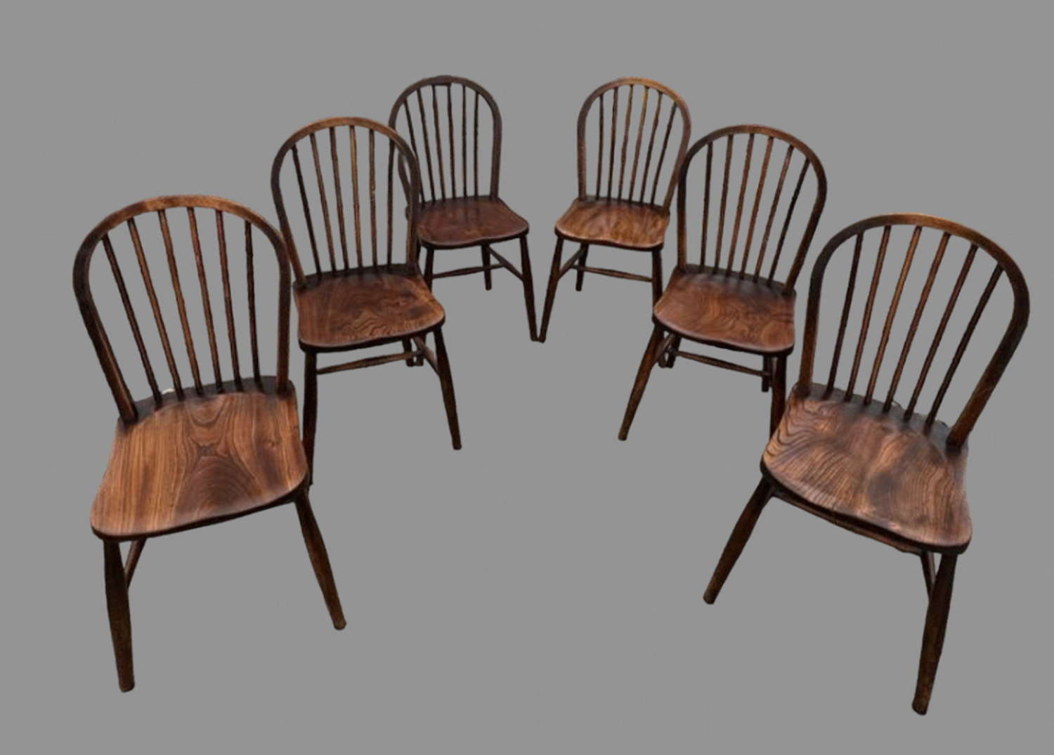 Set of Six Elm and Ash Stick Back Chairs