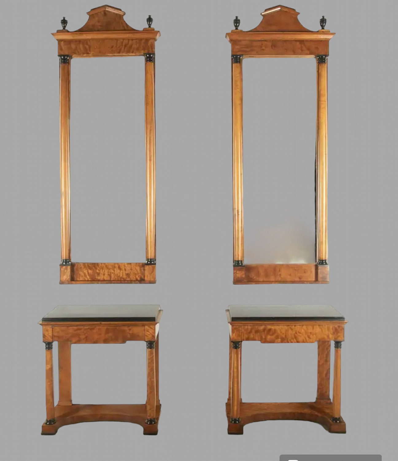 Fabulous Pair of c1925 Biedermeier Consoles Tables and Mirrors