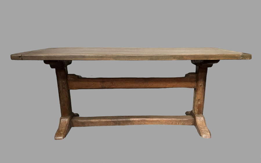 A 19thc Oak Trestle Dining/Hall/Kitchen Table