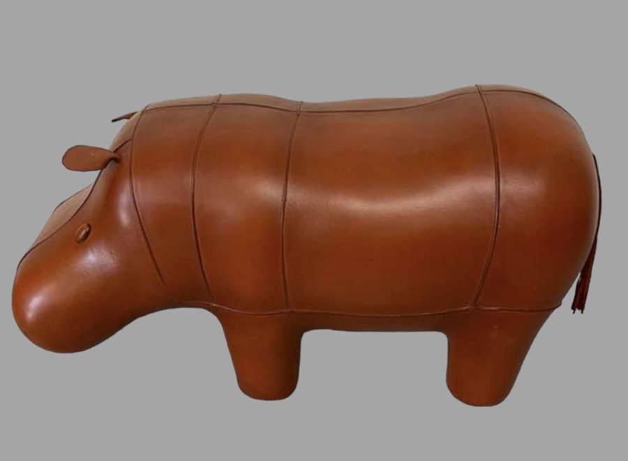 Large Brown Covered Hippo Footstool or Seat