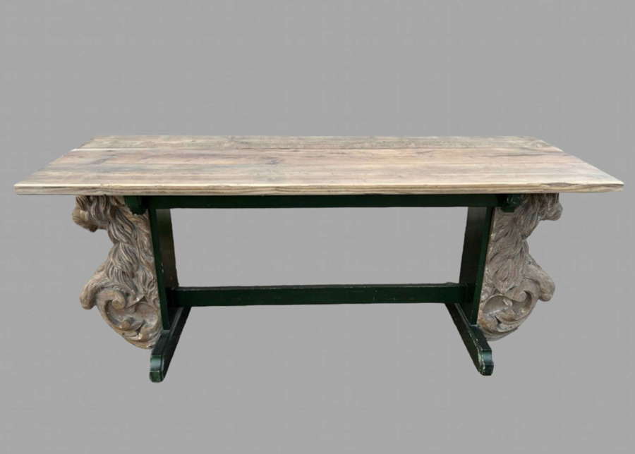 An Unusual Trestle Table with Lion Supports