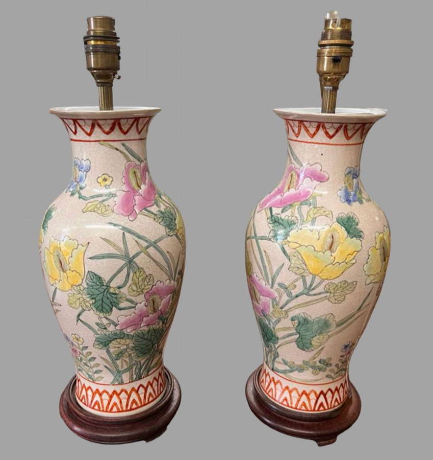 A Pair of Chinese Hand Painted Lamps