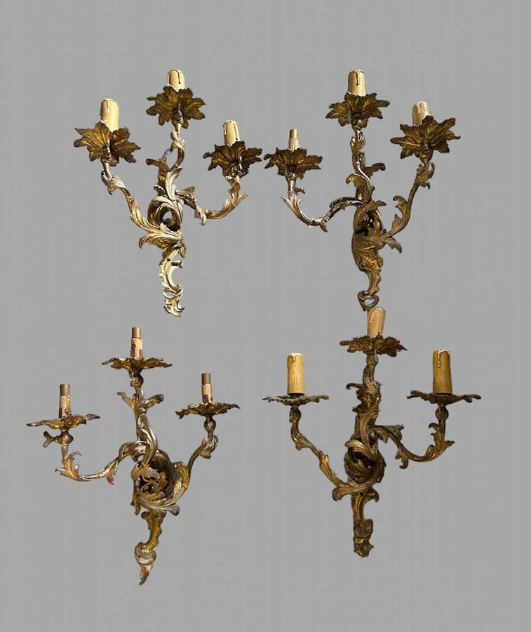 A Set of Four Early 20thc Gilded French Wall Lights
