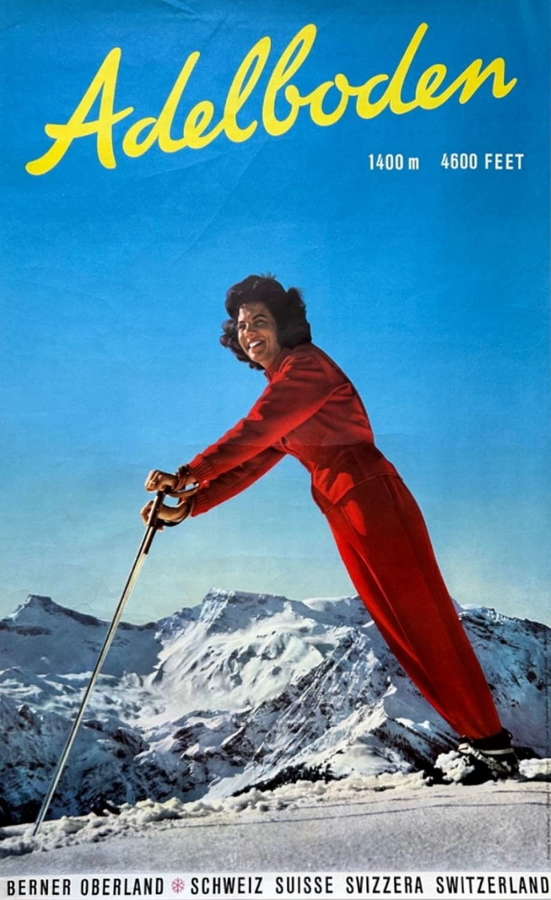 Adelboden Swiss Ski Resort Advertisement Poster c1950's