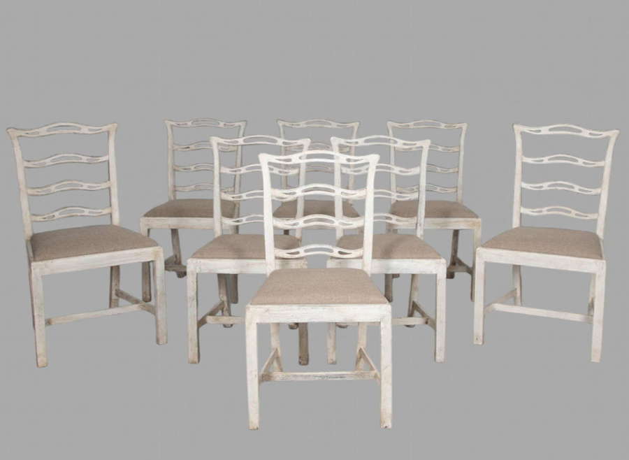 A Set of Eight Painted 19thc Ladderback Chairs (2 Carvers,6 Singles)