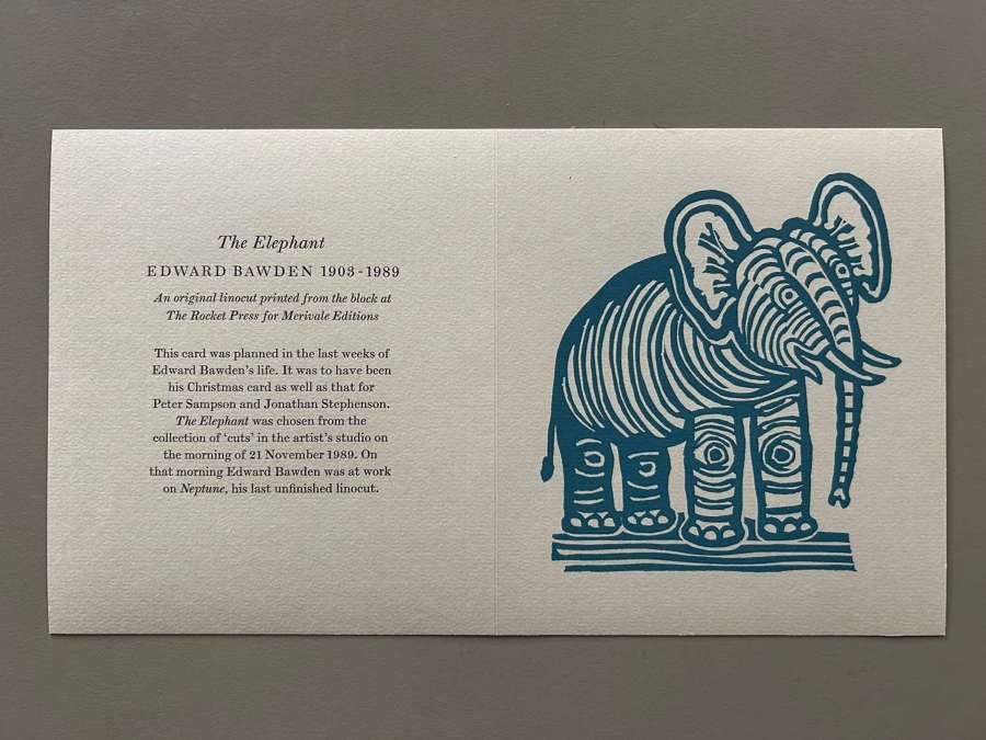 Edward Bawden Elephant Linocut Christmas Card