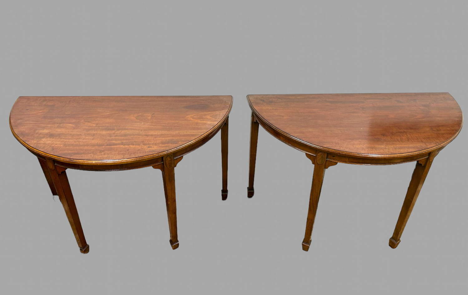 An Attractive Pair of 19thc Mahogany Demi Lune/Console Tables