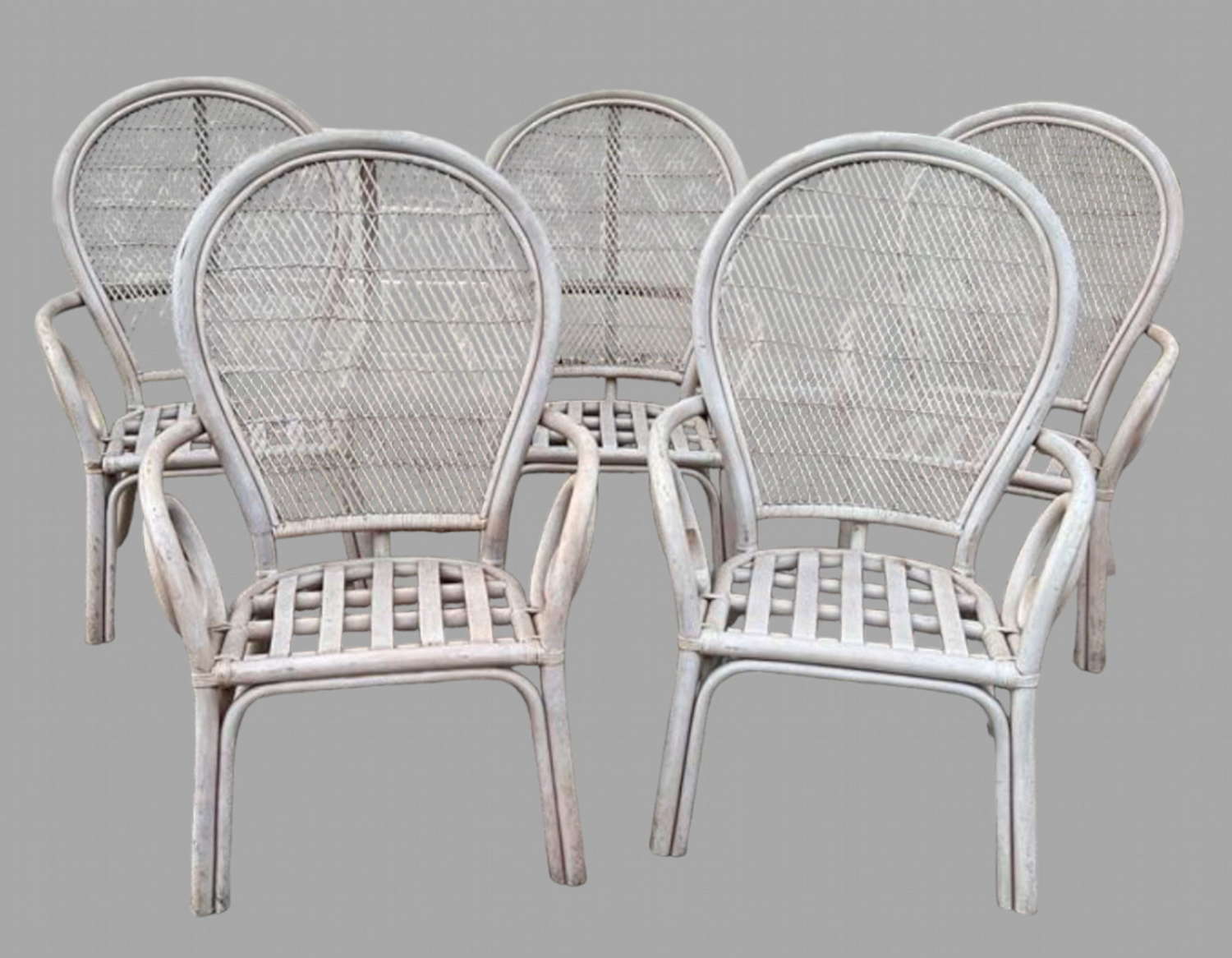 A Set of Five Palm Beach Regency Vintage Rattan Chairs