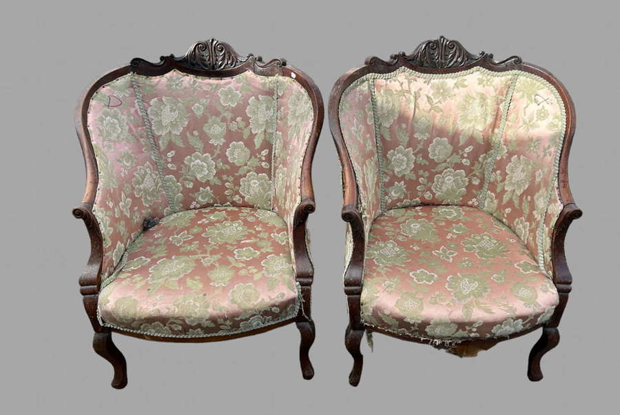 A Pair of Wooden Mahogany Framed Armchairs for Re upholstery