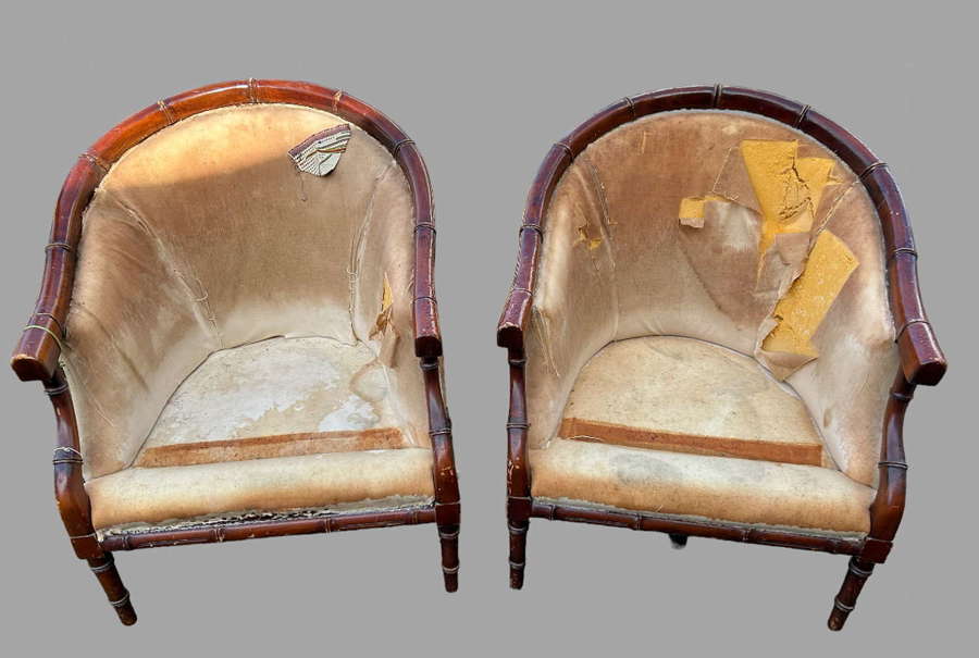 A pair of Faux Bamboo Tub Armchairs for Re Upholstery