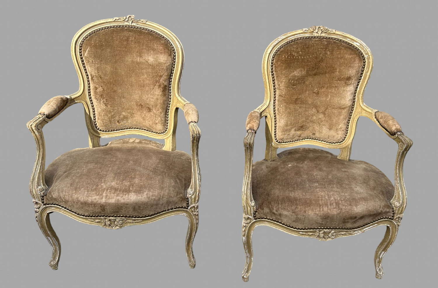 A Pair Of Mid Century Louis XV Style Armchairs for Re Upholstery