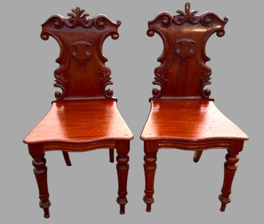A Pair of Early 20thc Mahogany Hall Chairs