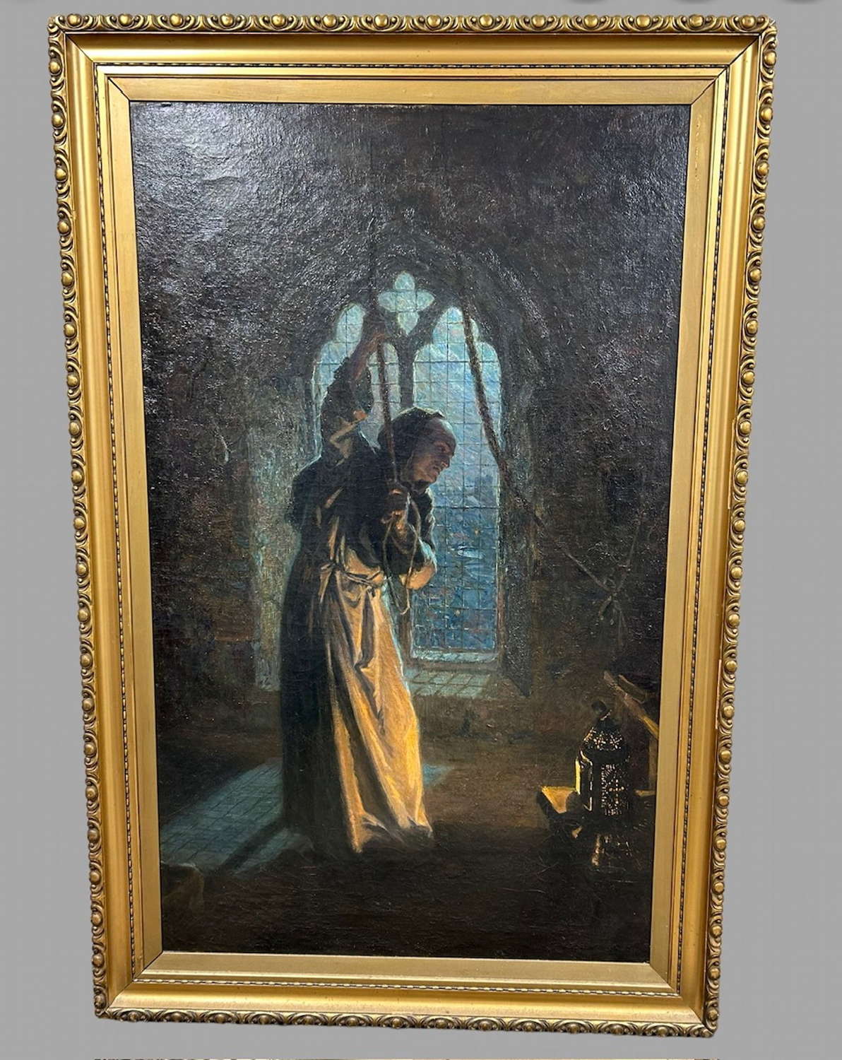 Karl Heilig - Large Oil on Canvas - Monk Bell Toiling