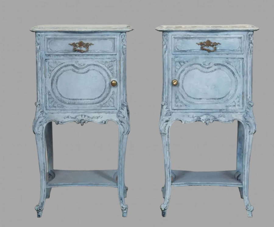 A Pair of Blue Painted 19thc Bedside Tables