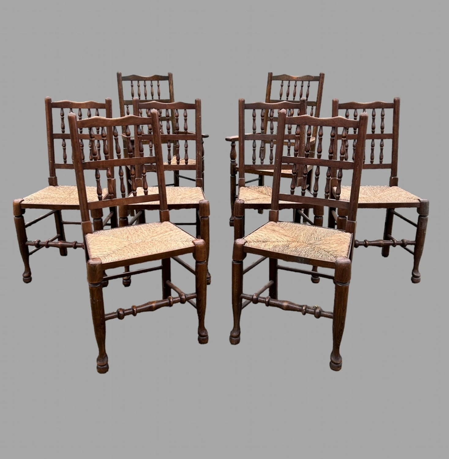A Set Of Eight Rush Seated Dining/Kitchen Chairs