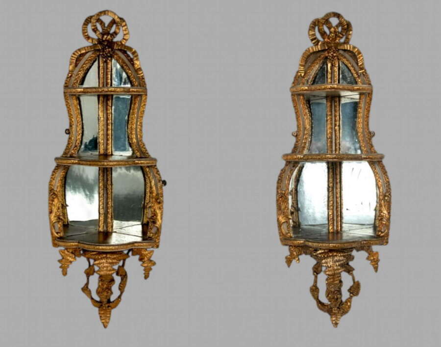 A Fabulous Pair of French Gesso Corner Shelves