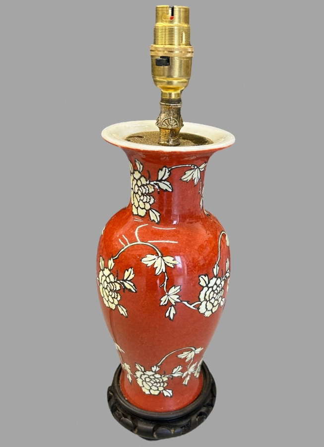 An Attractive 20thc Rust Coloured Chinese Lamp
