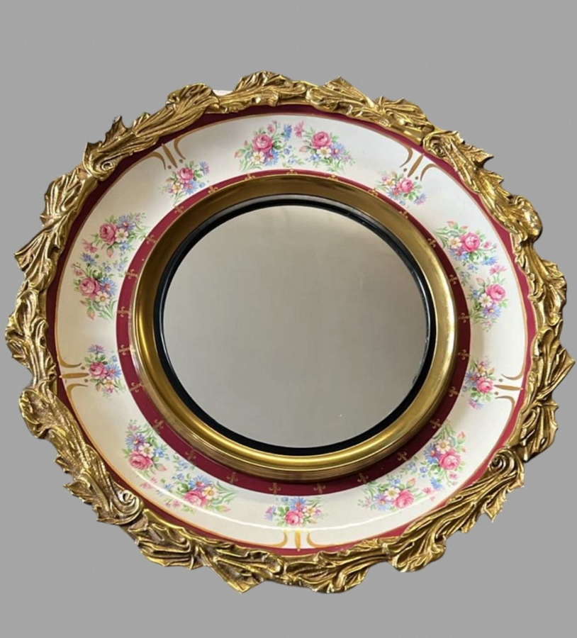 A  Staffordshire Art Deco Gilt Framed Convex Wall Mirror