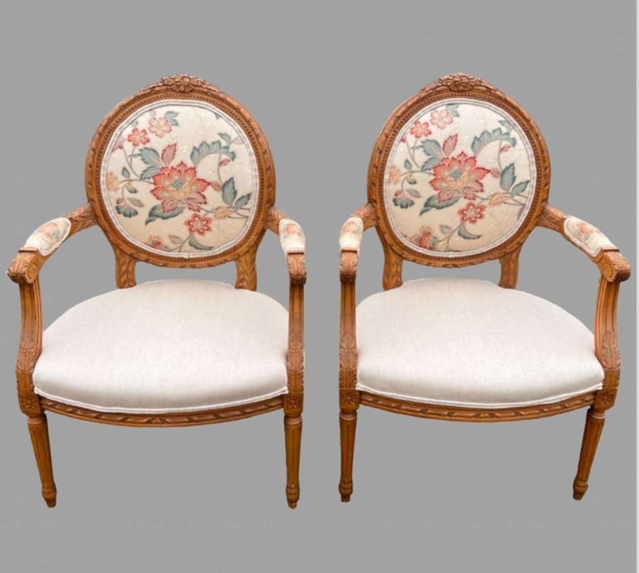 A Pair of c1920's French style Open Armchairs