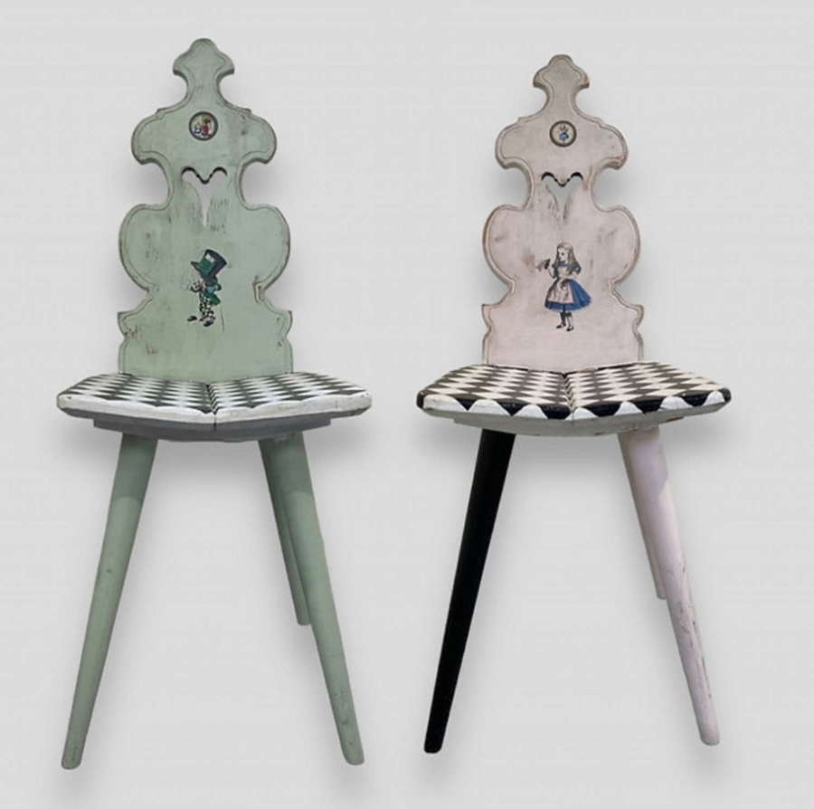 A Pair of Alsatian Folk Chairs in Alice in Wonderland Theme