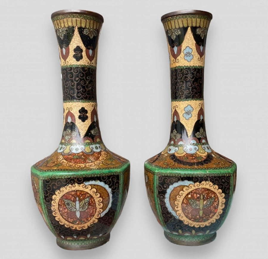 A Pair of Japanese Cloisonné Mallet-Shaped Vases