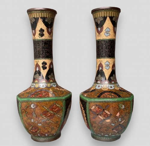 A Pair of Japanese Cloisonné Mallet-Shaped Vases
