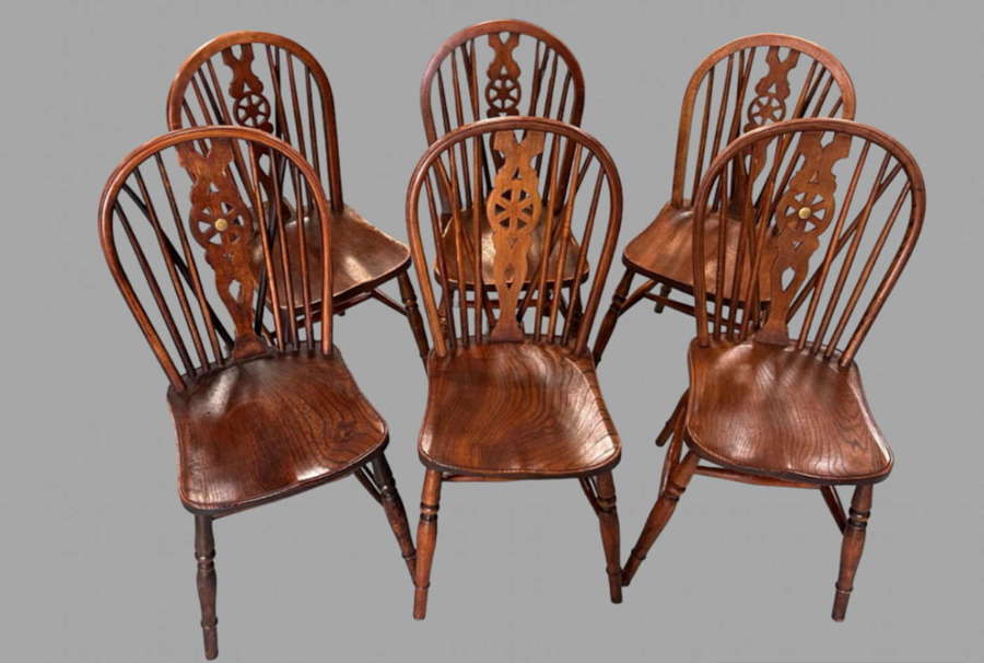 A Matched Set of Six Elm and Beech Windsor Chairs