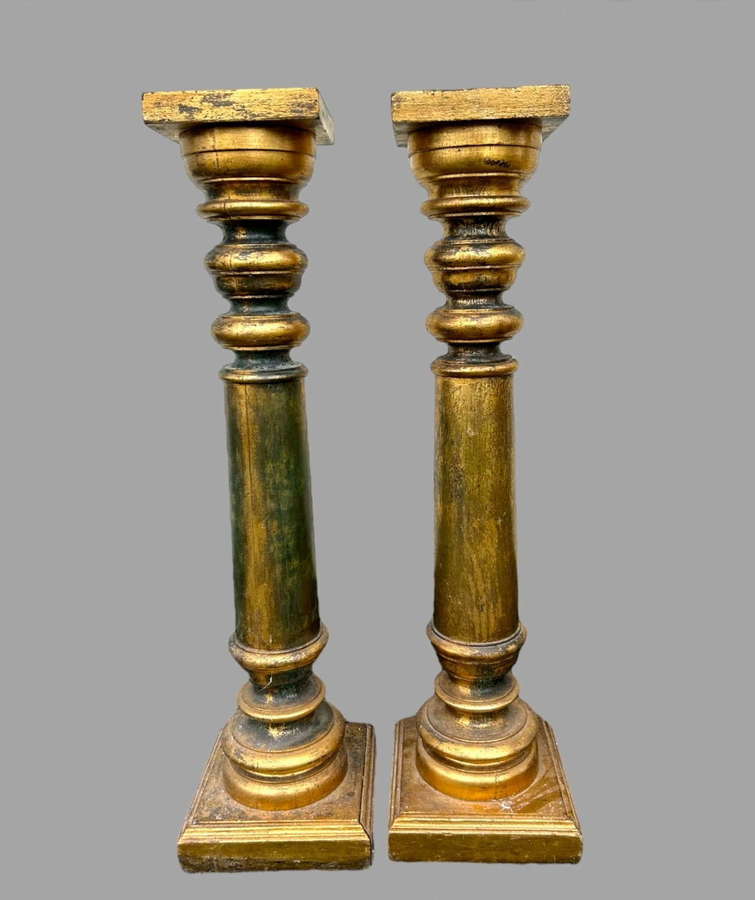A  Decorative Pair Of Wood Guilded Columns/Pedestals