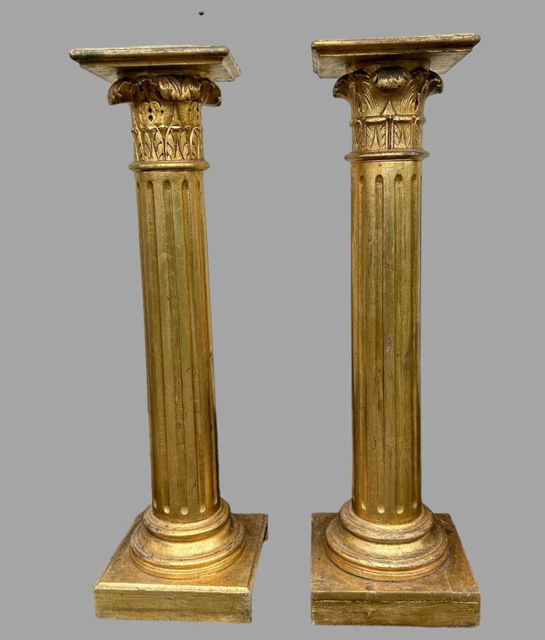 A Pair Of Decorative Wood Gilded Columns/Pedestals