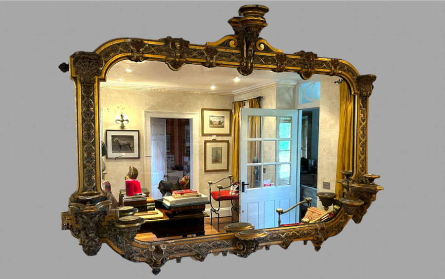 A Highly Impressive French Walnut and Parcel Gilt Large Mirror