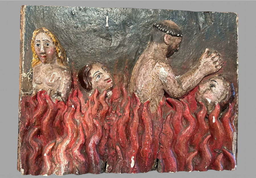 Wooden Oak Painting 17thc Spanish 'Souls in Purgatory'