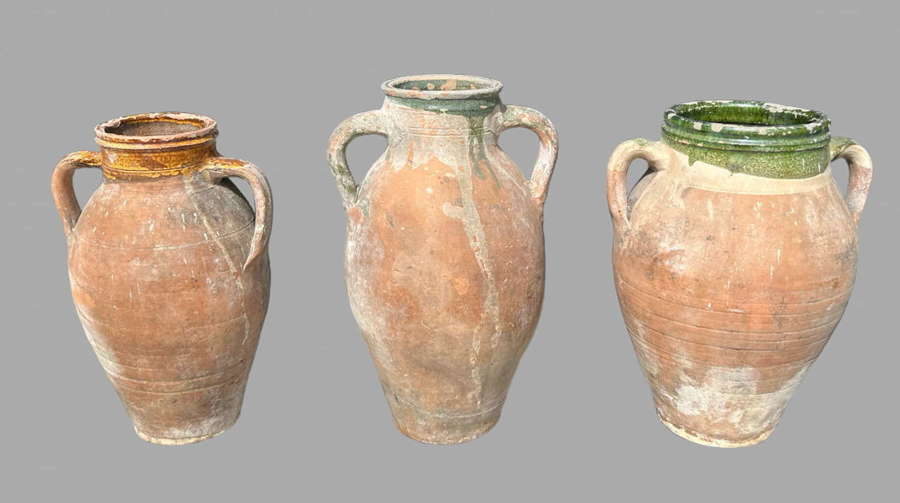 Three Part Glazed Terracotta Urns