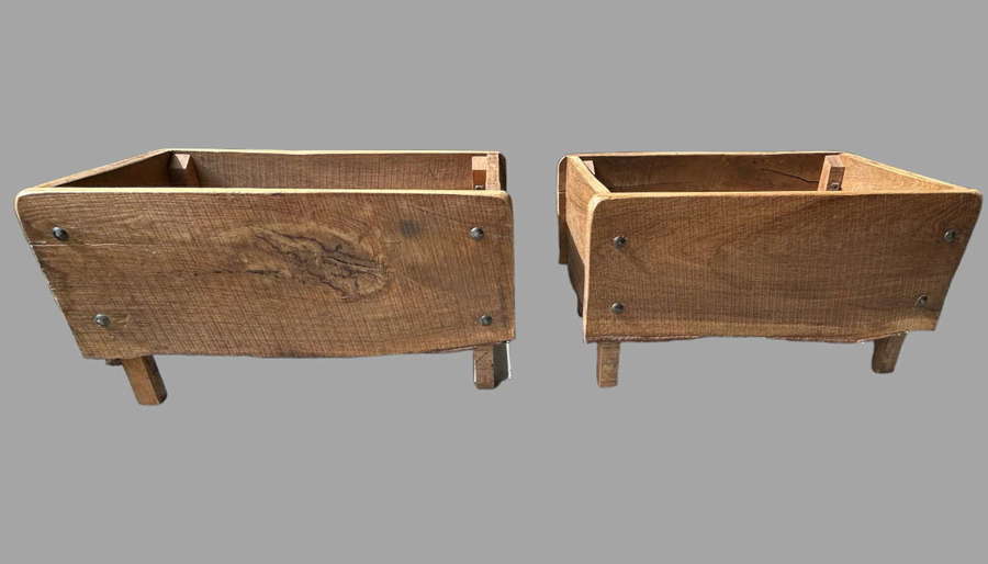 A Pair of Rustic Elm and Oak Planters