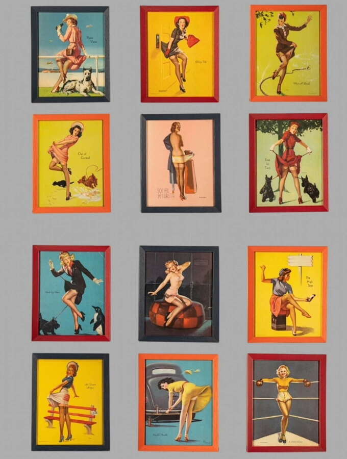 Professionally Framed Original 1950s Pin-Up Litho Cards &ndash; Set of 12