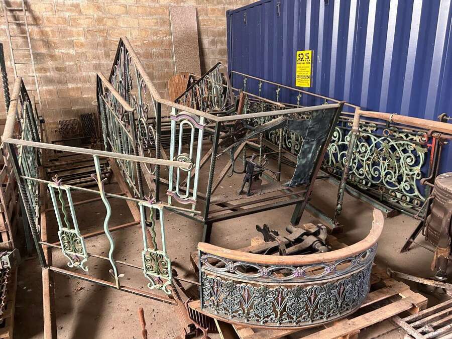 An Unusual Large Wrought Iron Staircase and Features
