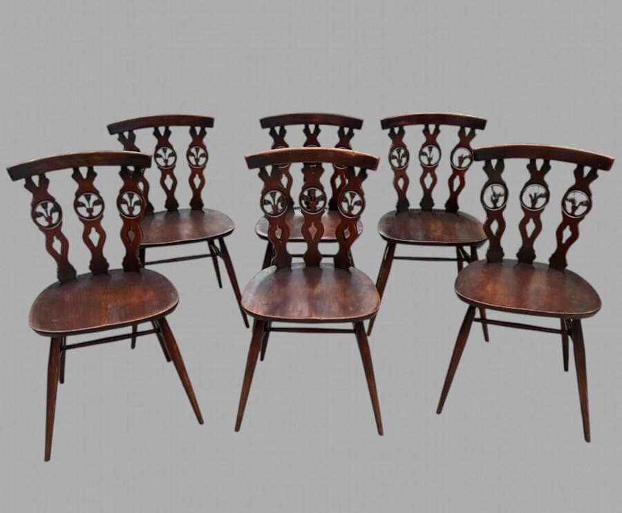 A Set of Six Ercol Fleur De Lys Dining/Kitchen Chairs