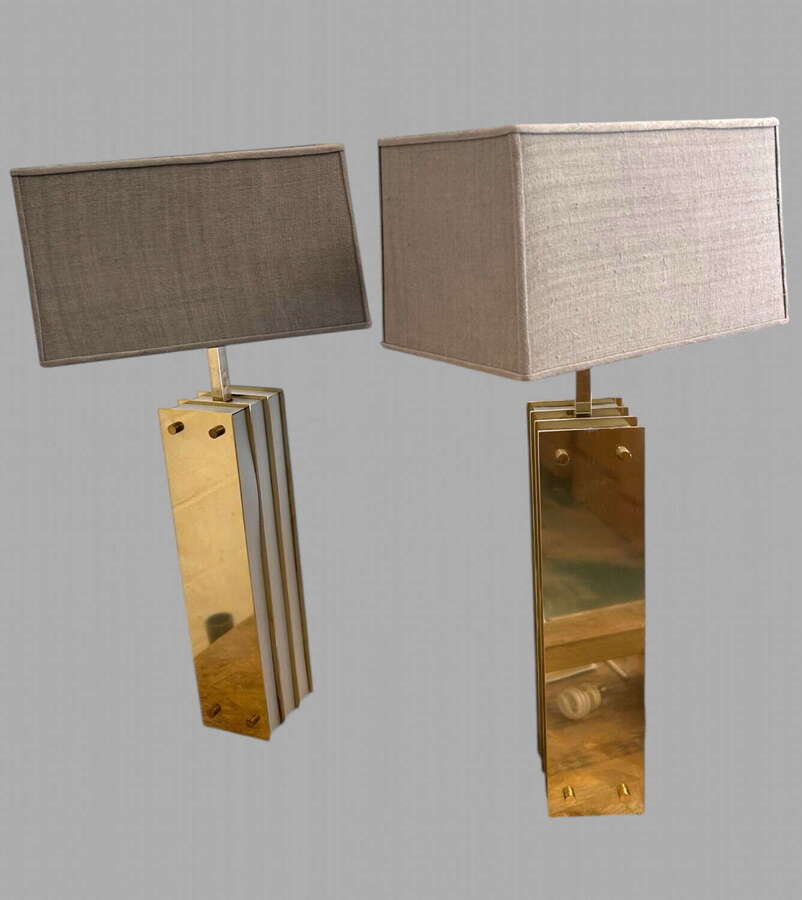 A Pair of Mid-Century Brass and Milk Glass Table Lamps